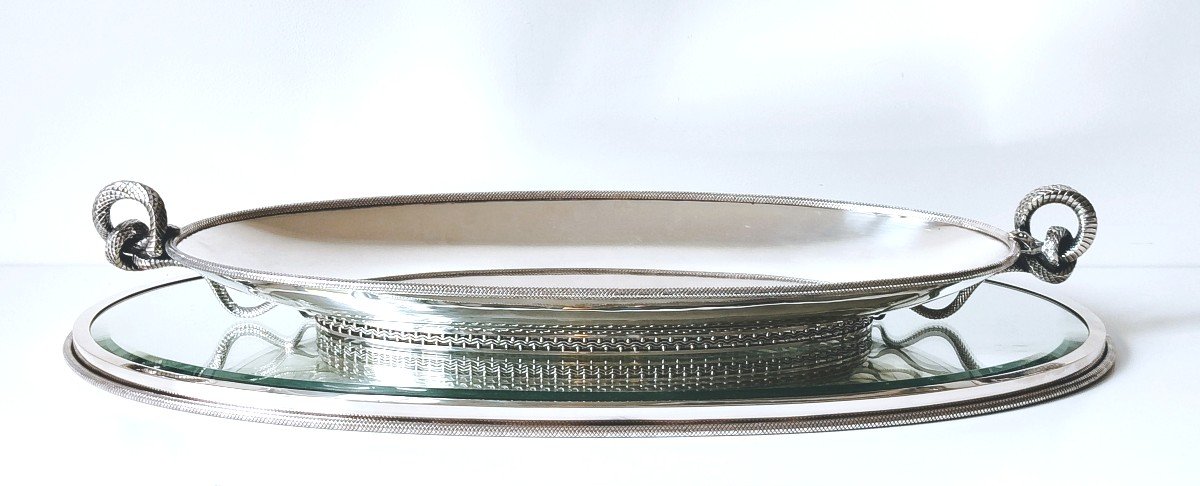 Grand milieu de table avec le présentoir art deco en argent massif Wolfers 