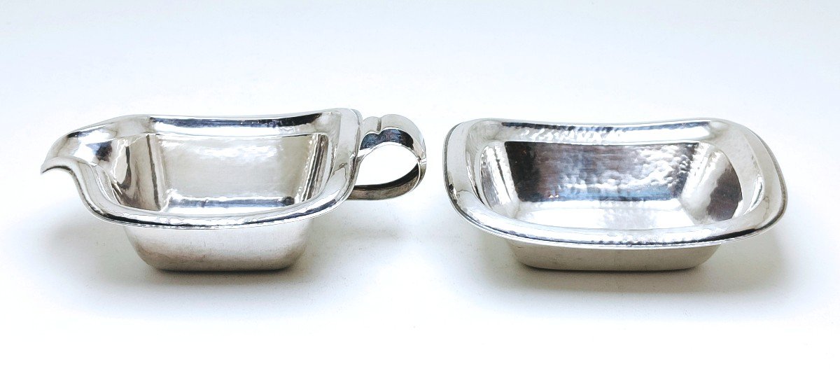 Hammered Solid Silver Milk Jug And Sugar Bowl 