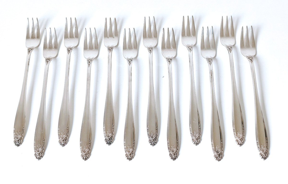 Twelve Solid Silver Seafood Forks -photo-2