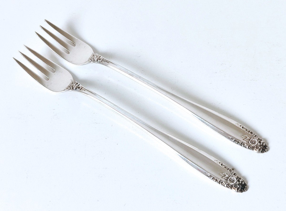 Twelve Solid Silver Seafood Forks -photo-2