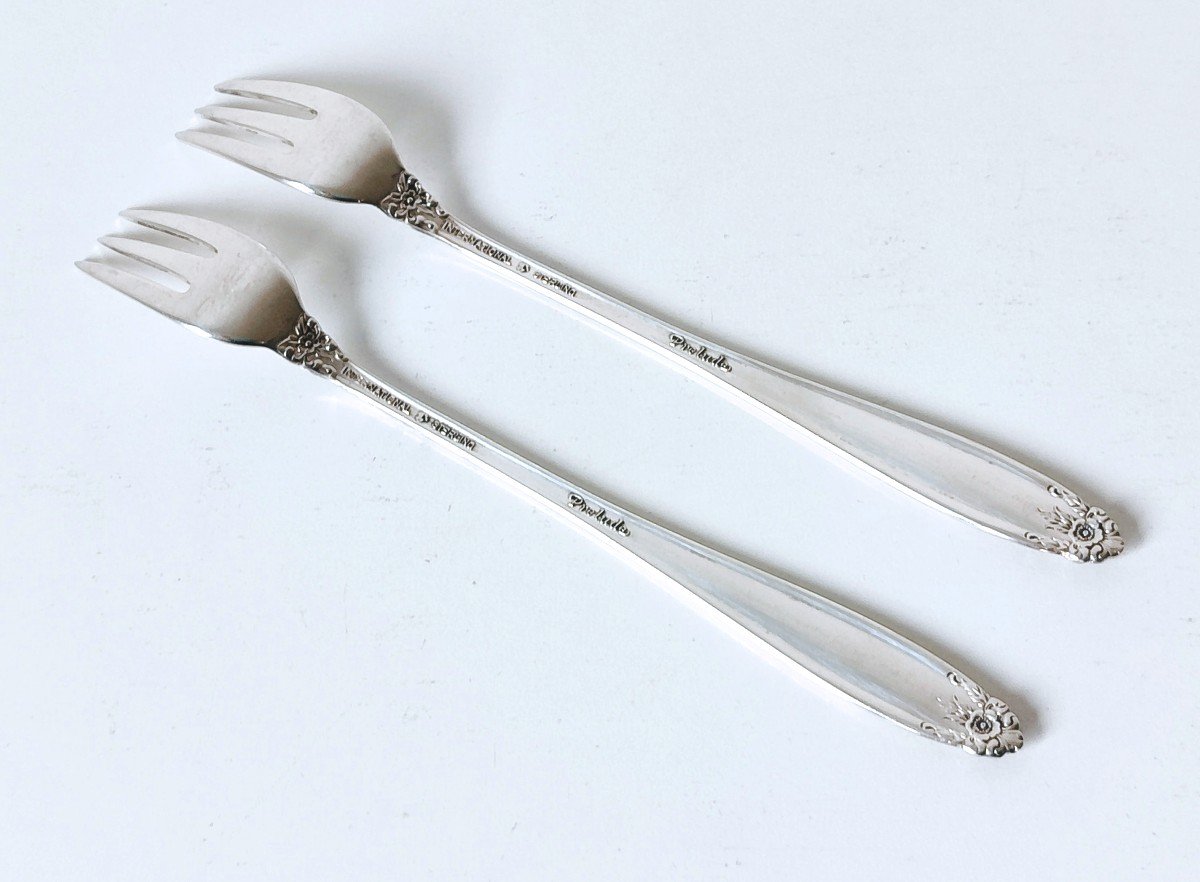 Twelve Solid Silver Seafood Forks -photo-3