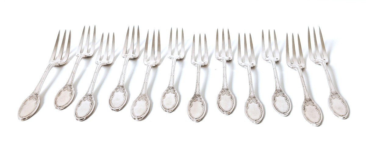 Twelve Solid Silver Cake Forks -photo-2