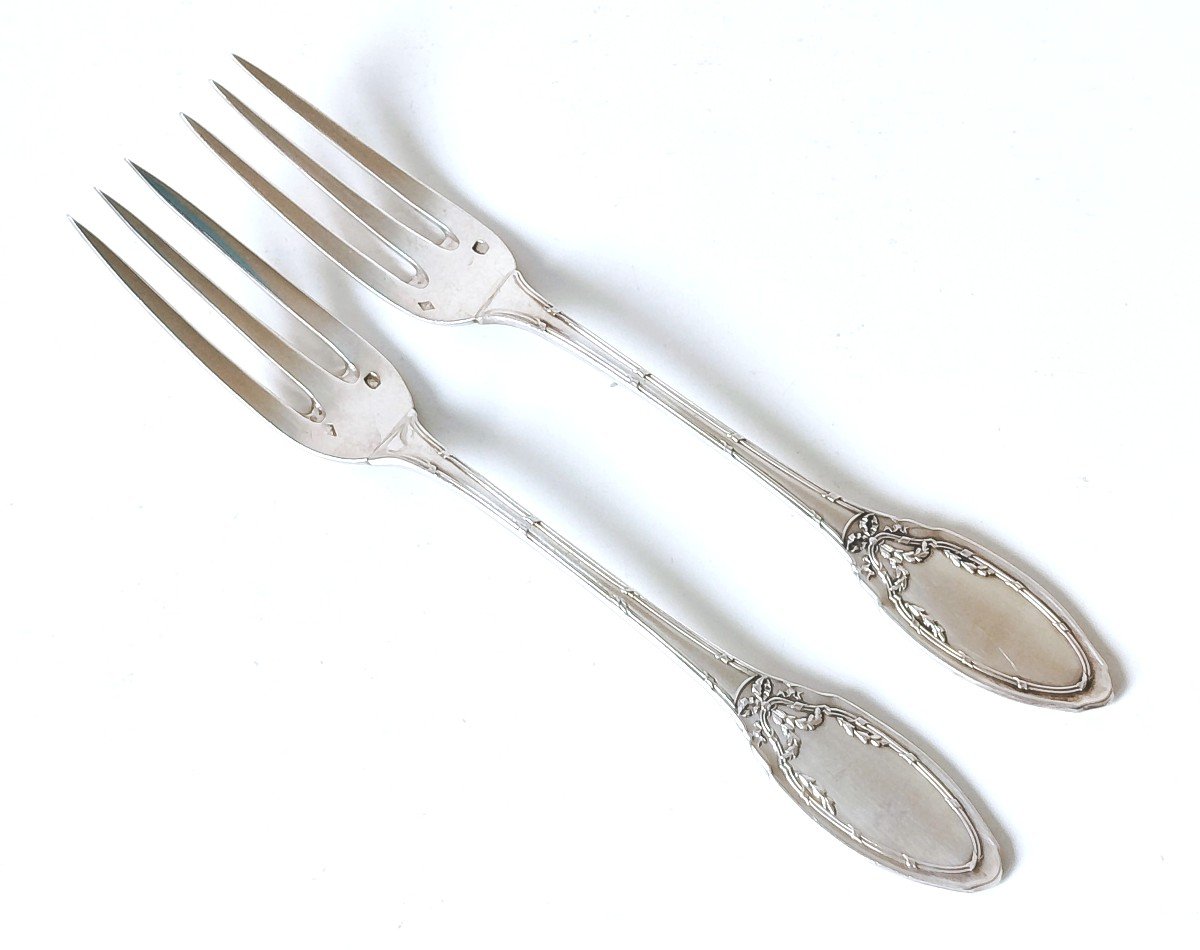 Twelve Solid Silver Cake Forks -photo-2