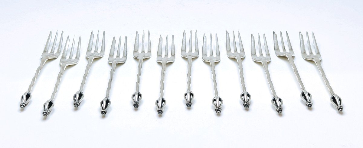 Twelve Solid Silver Cake Forks And Twelve Teaspoons -photo-3