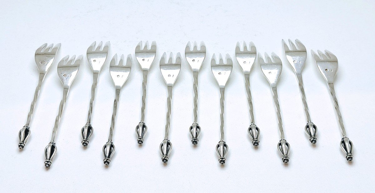 Twelve Solid Silver Cake Forks And Twelve Teaspoons -photo-4