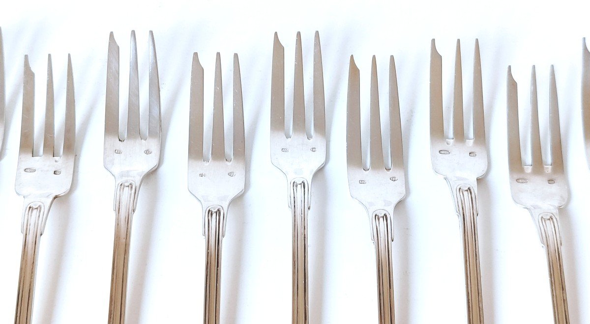 Twelve Solid Silver Cake Forks -photo-3