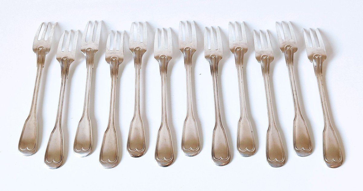 Twelve Solid Silver Cake Forks -photo-4