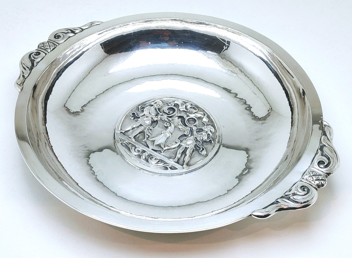 Coupe art deco en argent massif martelé -photo-3