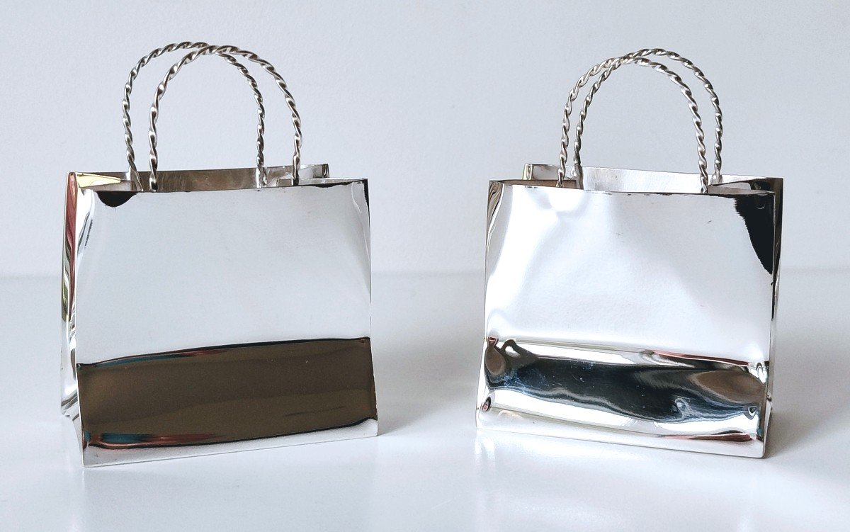 A Pair Of Cartier Solid Silver Miniature Bags -photo-2