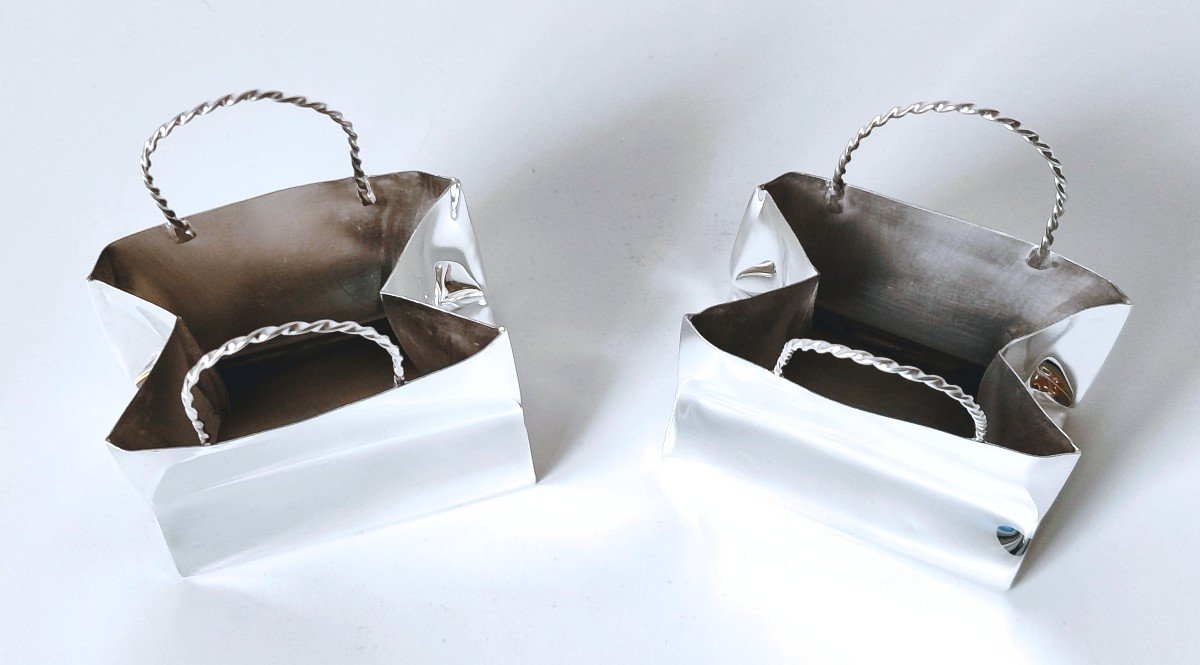 A Pair Of Cartier Solid Silver Miniature Bags -photo-3