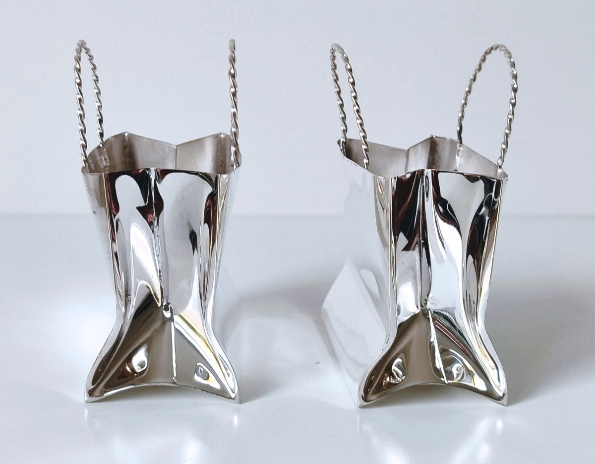 A Pair Of Cartier Solid Silver Miniature Bags -photo-4