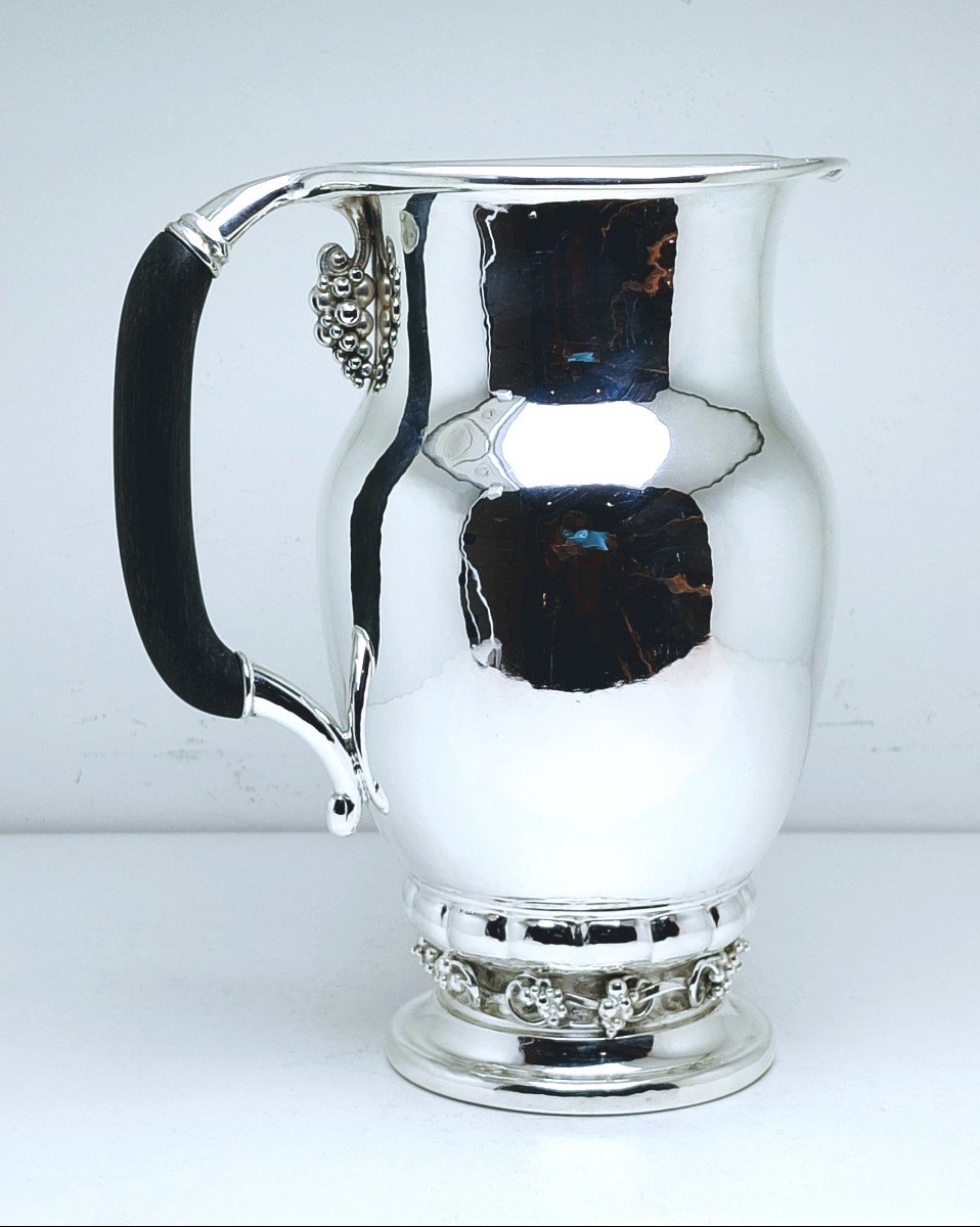 Large Georg Jensen Hammered Solid Silver Pitcher -photo-2