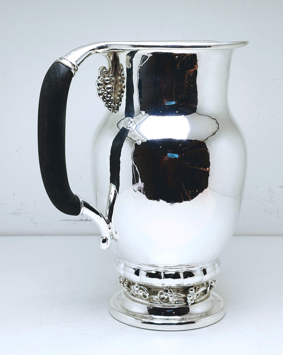 Large Georg Jensen Hammered Solid Silver Pitcher -photo-3