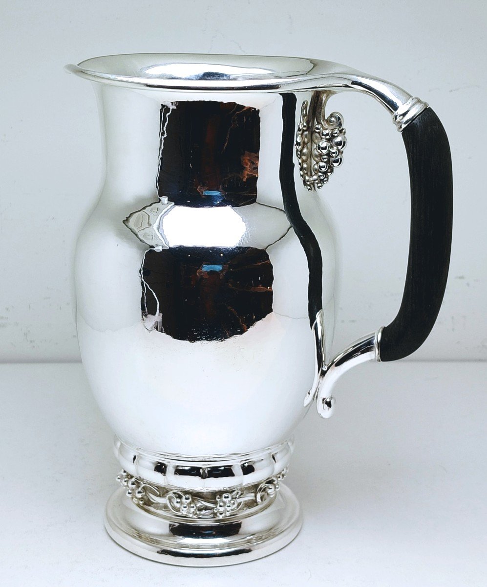 Large Georg Jensen Hammered Solid Silver Pitcher -photo-4