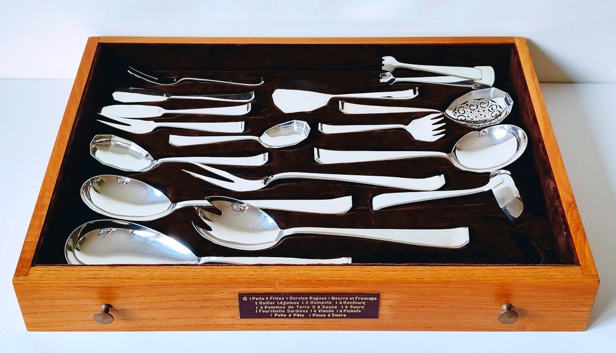 Solid Silver Art Deco Cutlery Set Wolfers Mona Lisa Model 230 Pieces-photo-4