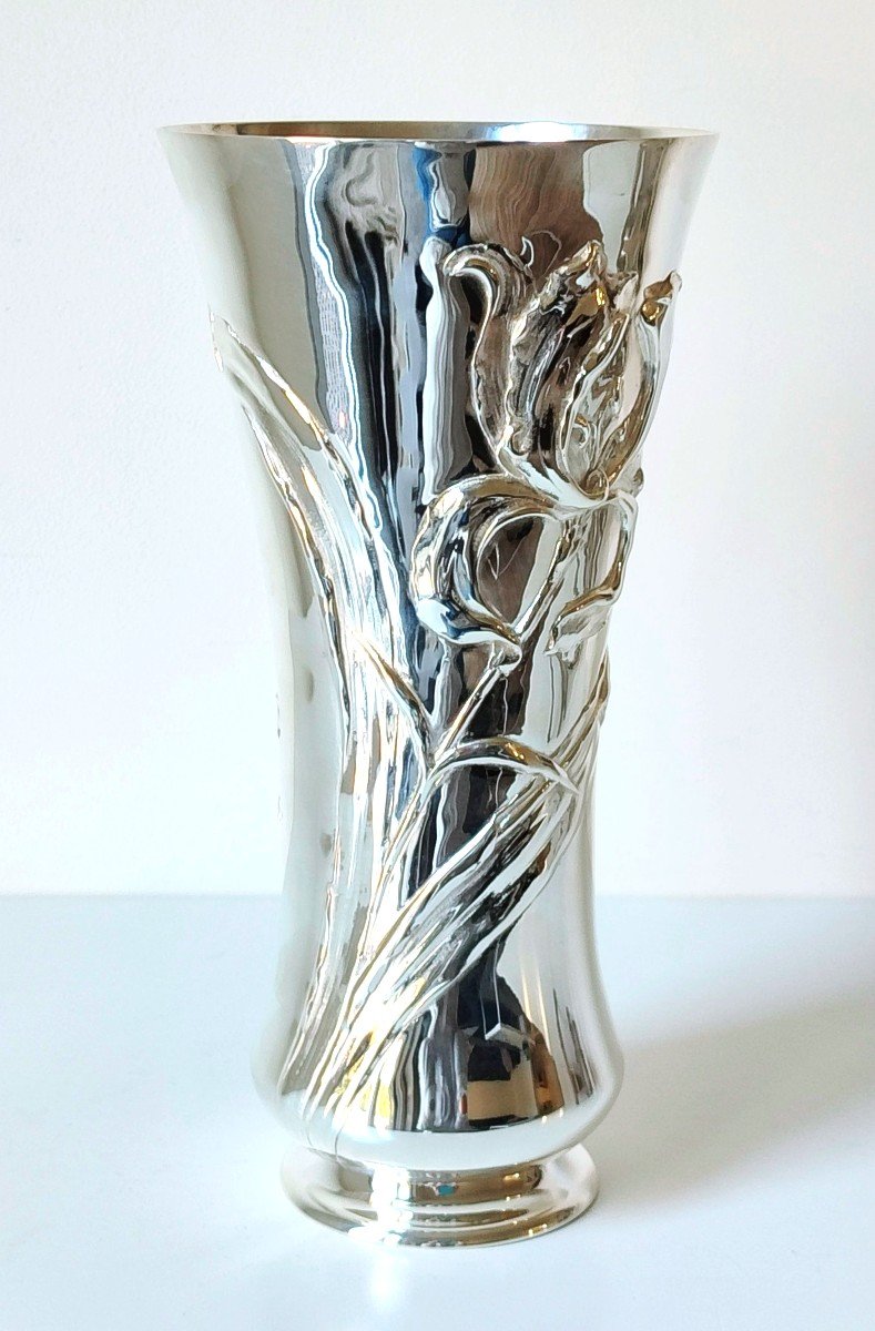 Vase art nouveau en argent massif Philippe Wolfers -photo-3