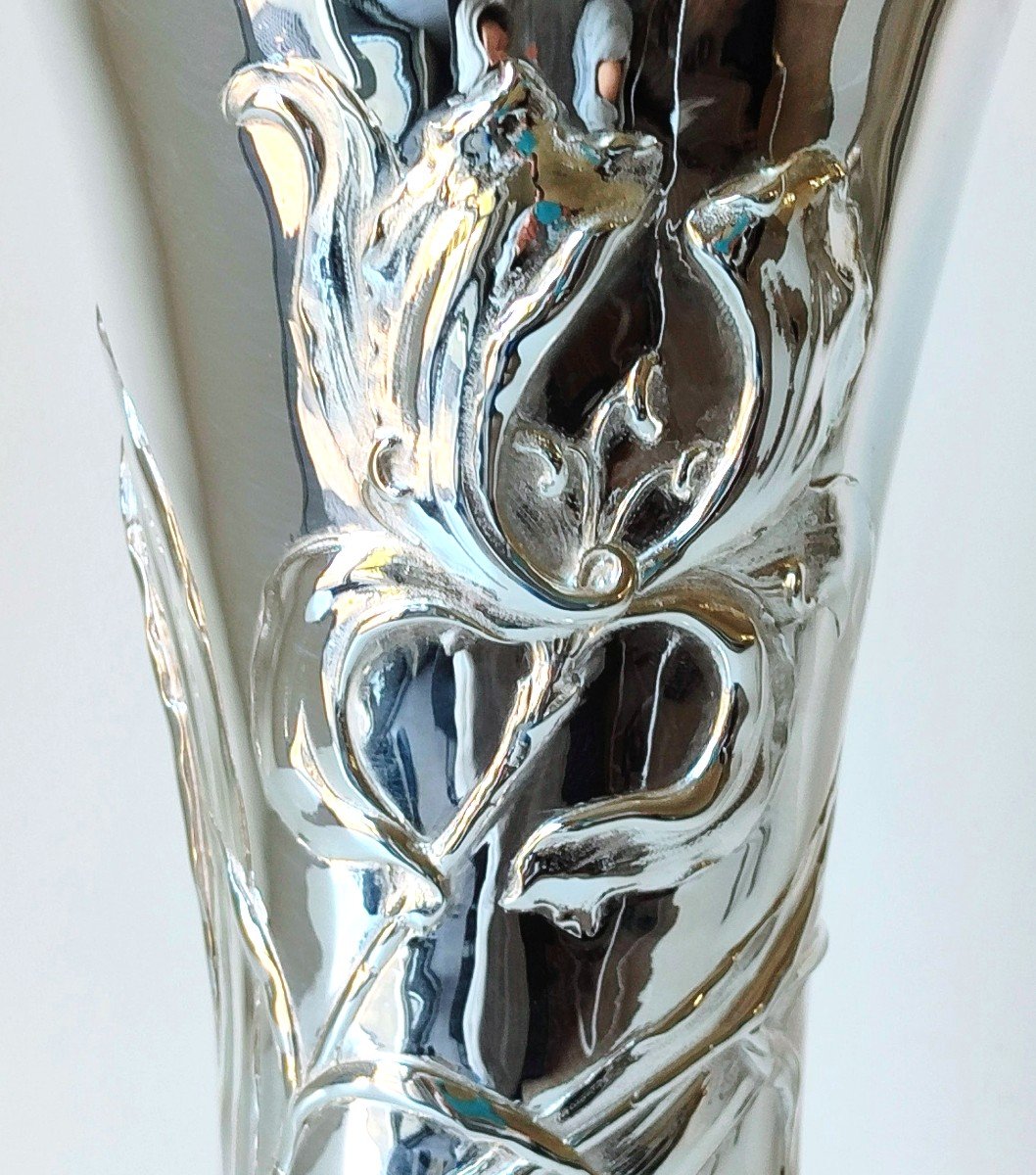 Art Nouveau Vase In Solid Silver Philippe Wolfers -photo-1