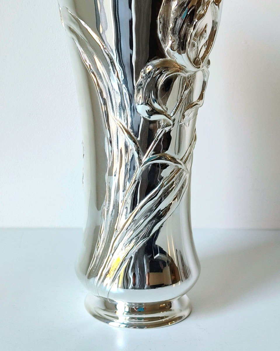 Art Nouveau Vase In Solid Silver Philippe Wolfers -photo-3