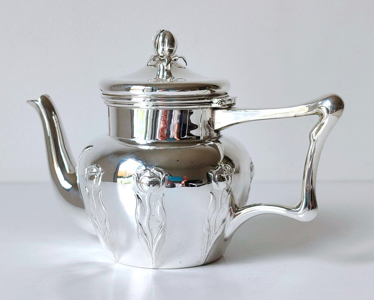 Art Nouveau Small Teapot In Solid Silver -photo-2