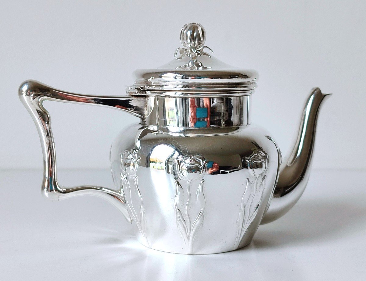 Art Nouveau Small Teapot In Solid Silver -photo-3