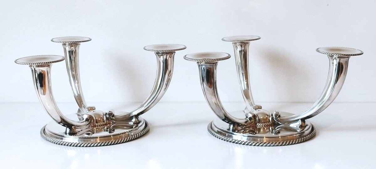 A Pair Of Wolfers Solid Silver Art Deco Candelabras 