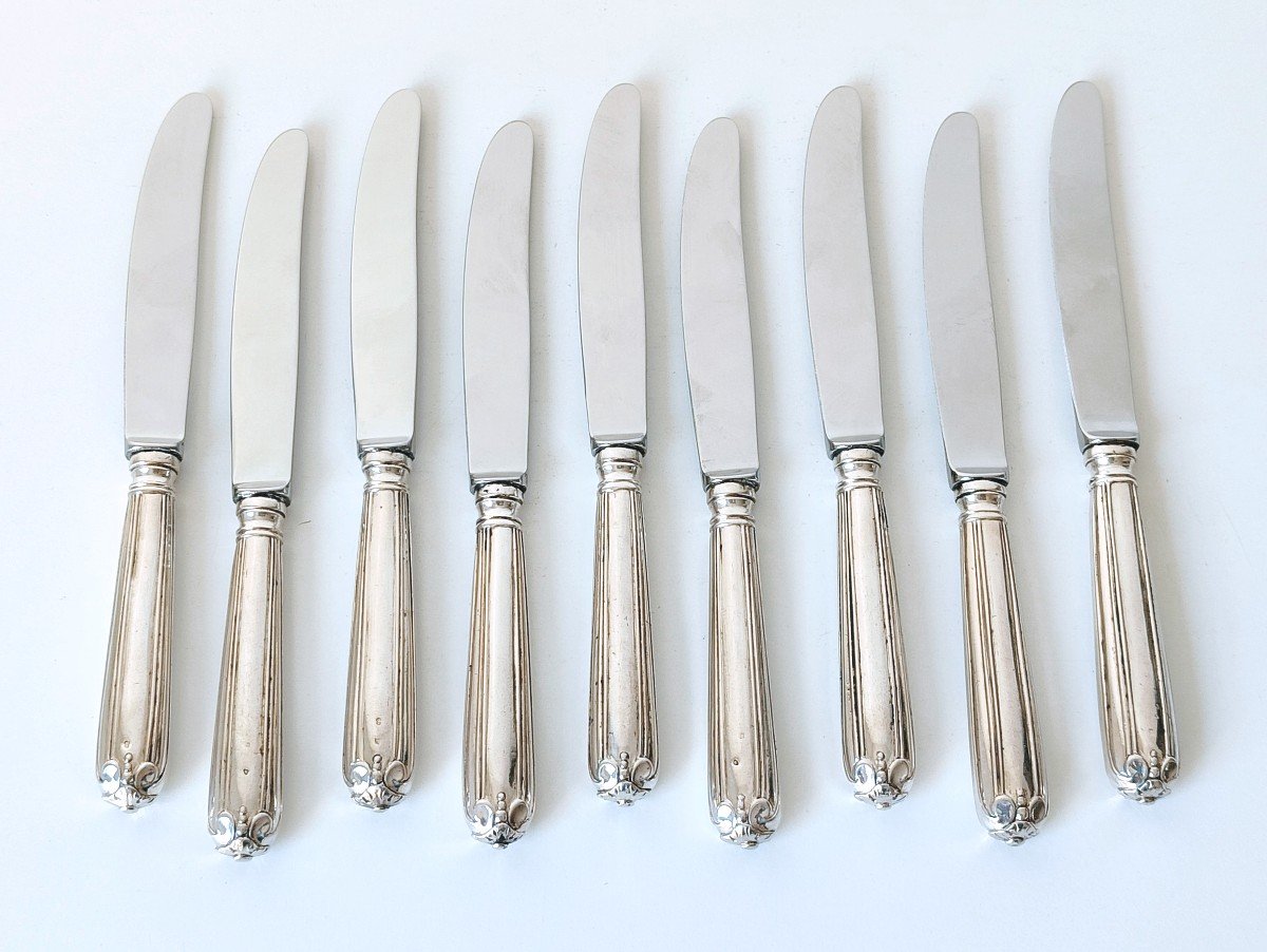 Nine Empire Dessert Knives In Solid Silver -photo-2