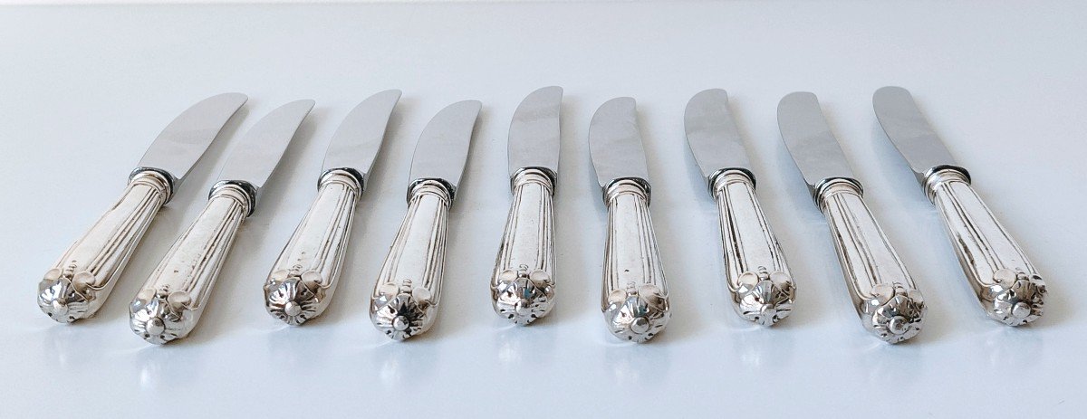 Nine Empire Dessert Knives In Solid Silver -photo-3