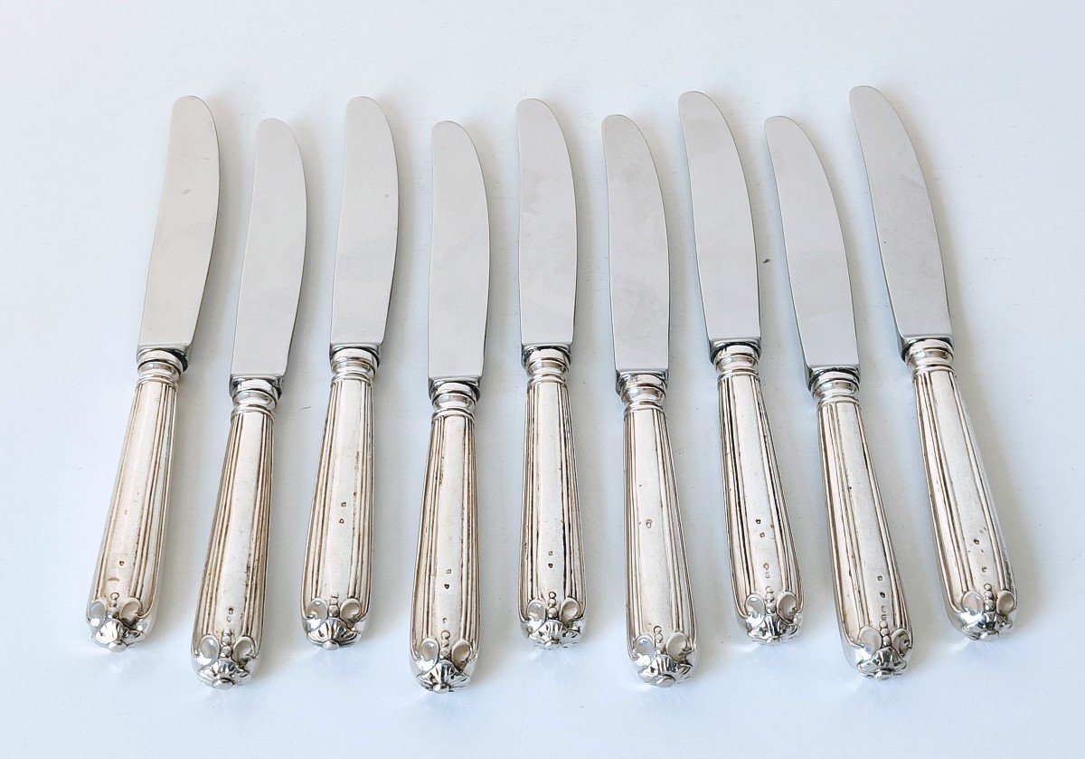 Nine Empire Dessert Knives In Solid Silver -photo-4