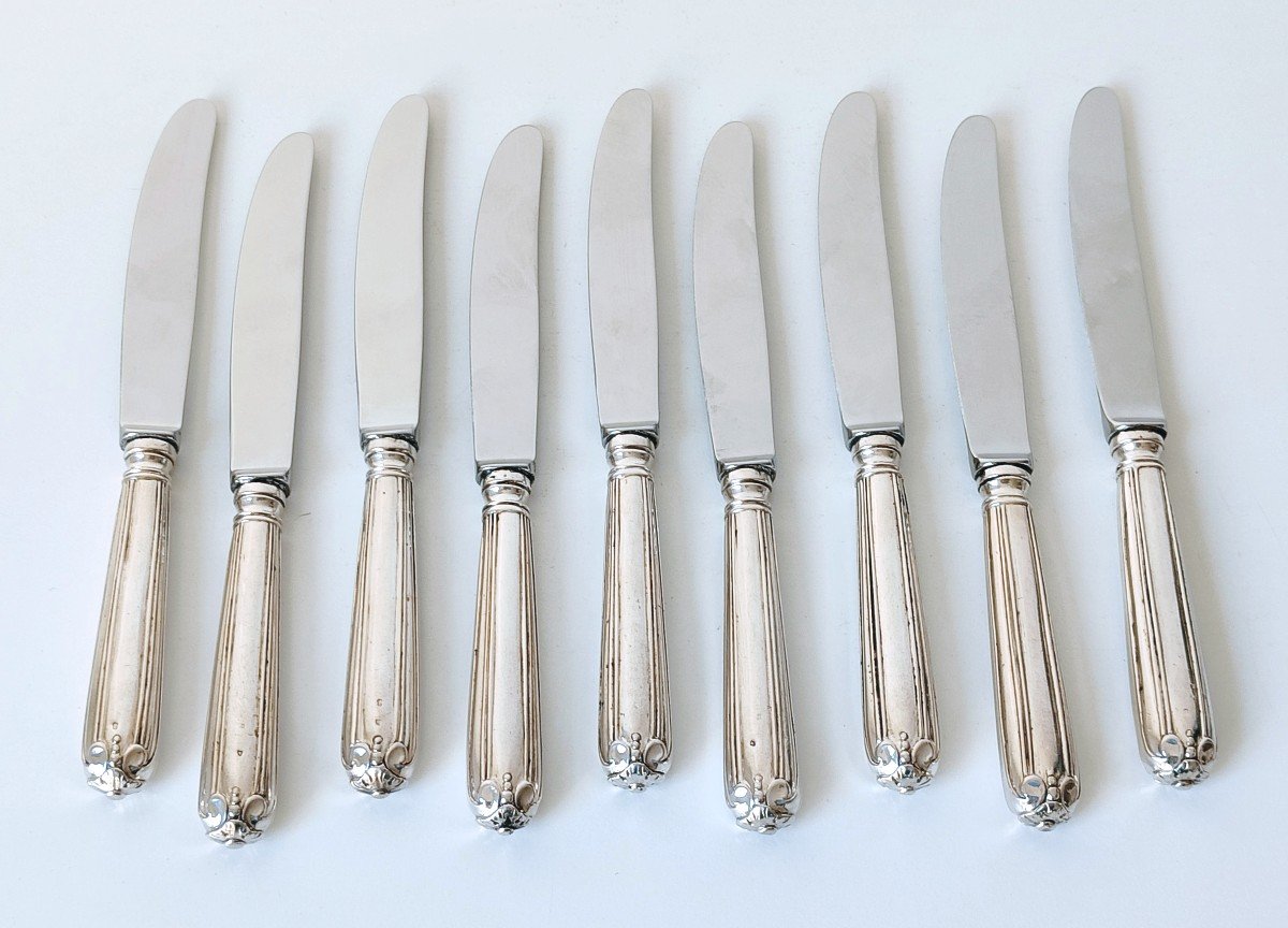 Nine Empire Dessert Knives In Solid Silver 