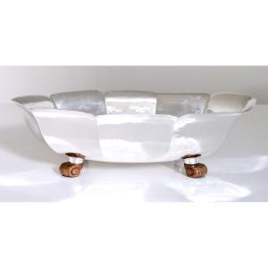 Bowl,  Centerpiece Art Deco In Hammered Solid Silver