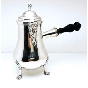 Solid Silver 18 Century Coffee Pot With Coat Of Arms 