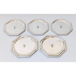 Five Art Deco Coasters In Solid Silver 