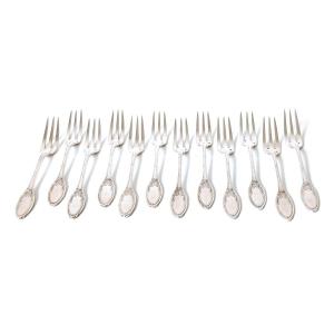 Twelve Solid Silver Cake Forks 