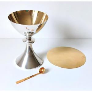 Chalice With Its Paten And Spoon In Solid Silver 