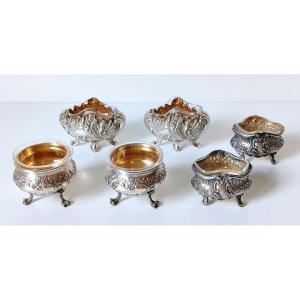 Six Solid Silver Salt Shakers 