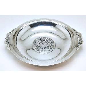 Coupe art deco en argent massif martelé 