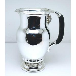 Large Georg Jensen Hammered Solid Silver Pitcher 