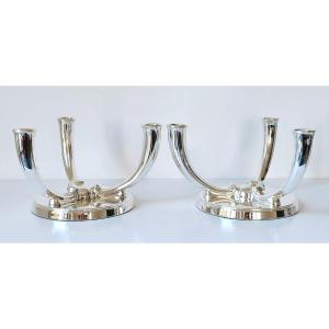 A Pair Of Wolfers Solid Silver Art Deco Candelabras 