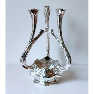 Candle Holder, Art Nouveau Centerpiece In Solid Silver Philippe Wolfers 