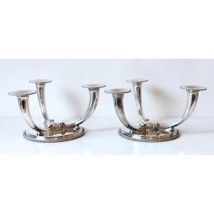 A Pair Of Wolfers Solid Silver Art Deco Candelabras 