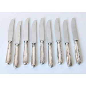 Nine Empire Dessert Knives In Solid Silver 