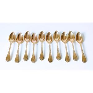 Ten Solid Silver Vermeil Teaspoons Paris 1803-1809 