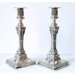 A Pair Of Sheffield 1775 Sterling Silver Candlesticks