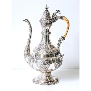 Cafetière De Style Ottoman En Argent Massif Et Ivoire 