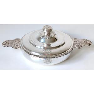 Covered Bowl, Broth In Solid Silver Emblazoned Paris 1732