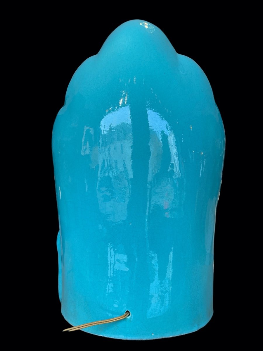 Large Buddha In Blue Ceramic From Vallauris-photo-3