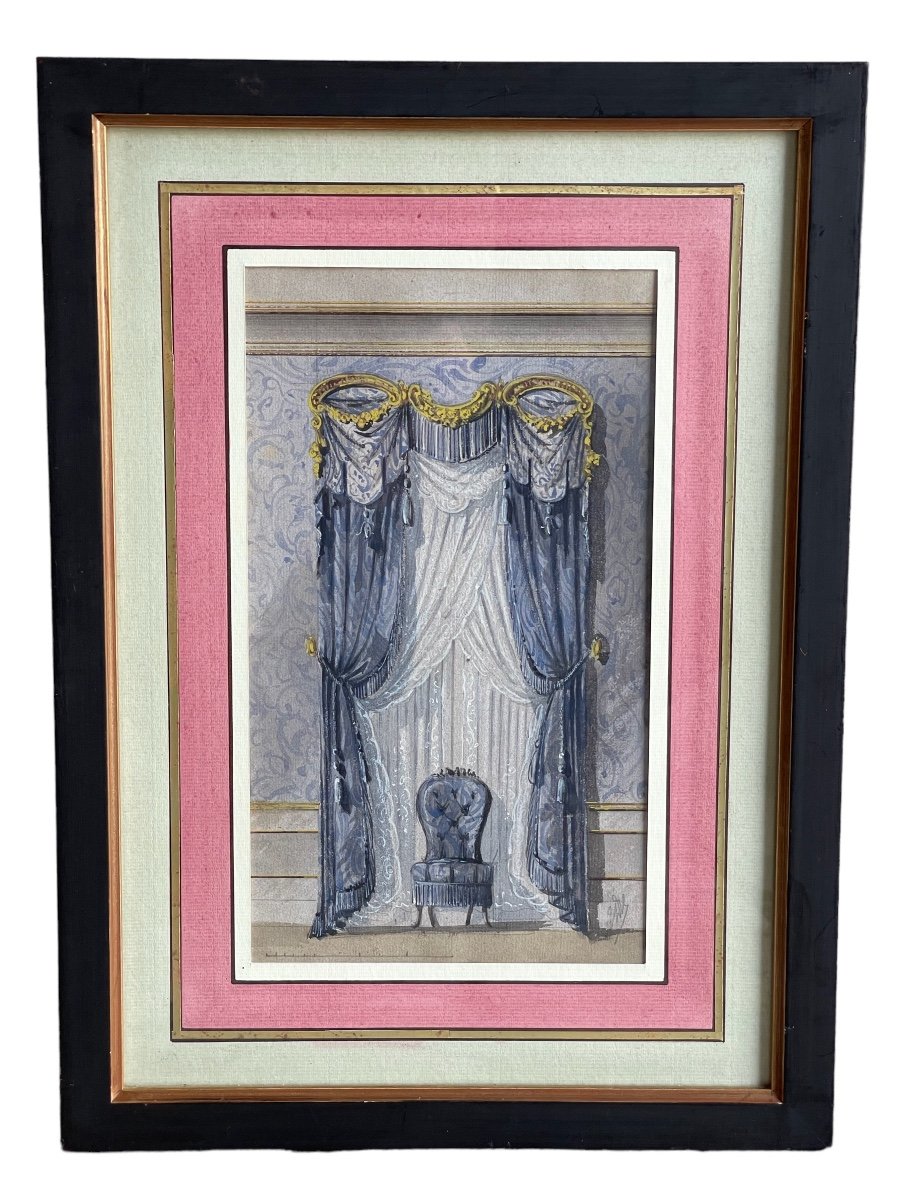 Tableau Aquarelle  sur papier  Projet De Décoration   Napoleon III - 19e Siècle 