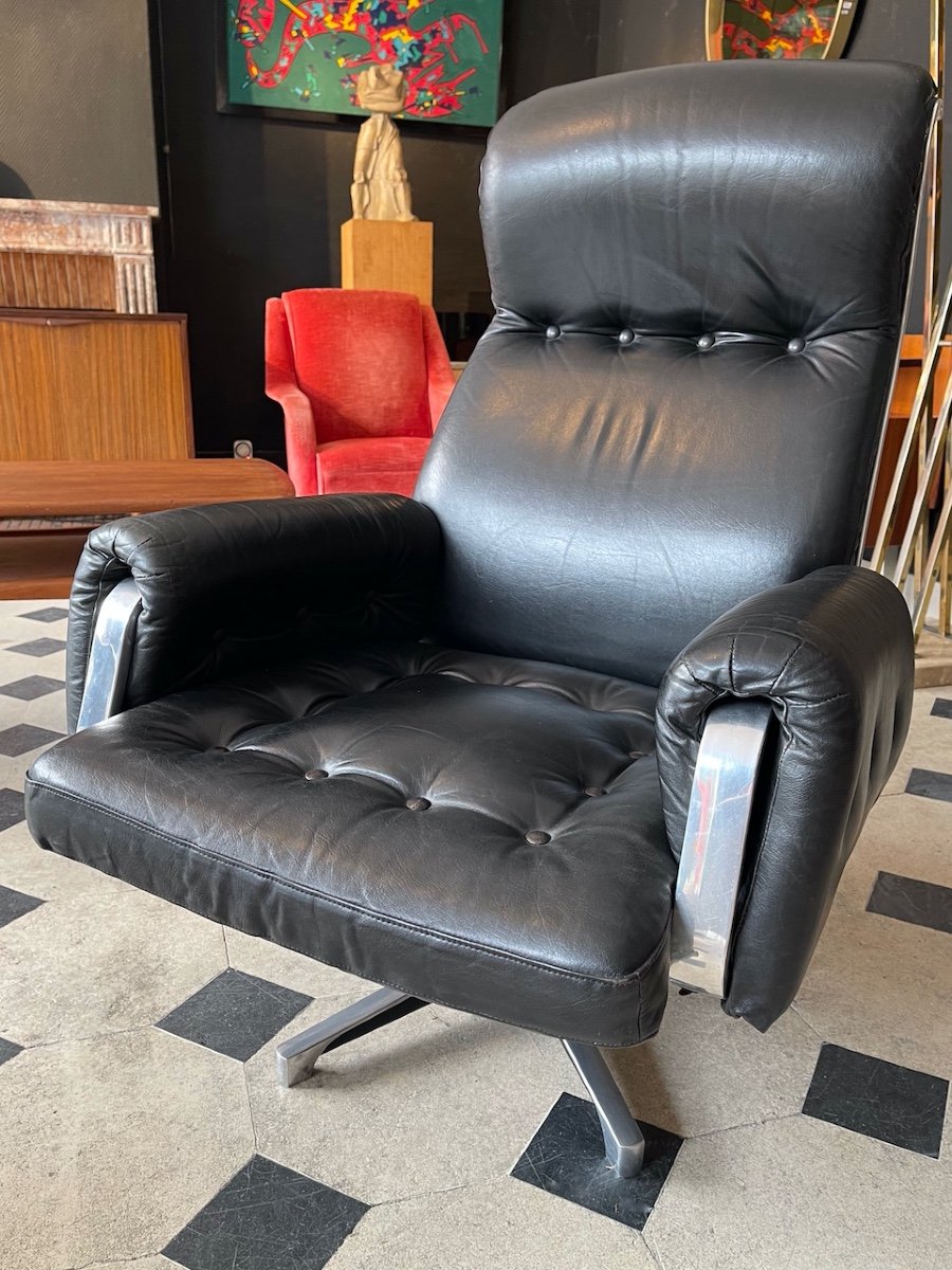 Fauteuil Vintage Suédois En Cuir De Eric Sifrid Personn édité Par Möbel Kulbur - Année 60 -photo-1