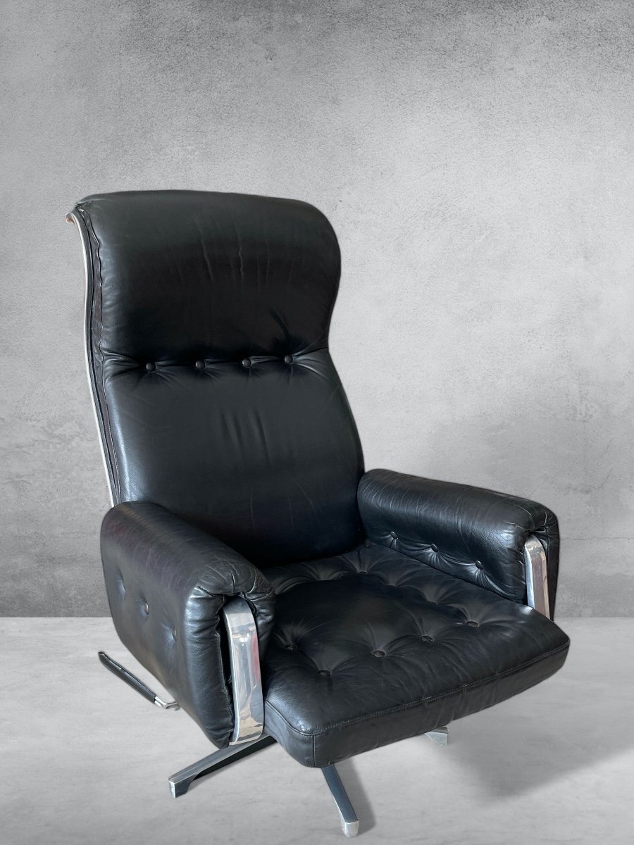 Fauteuil Vintage Suédois En Cuir De Eric Sifrid Personn édité Par Möbel Kulbur - Année 60 