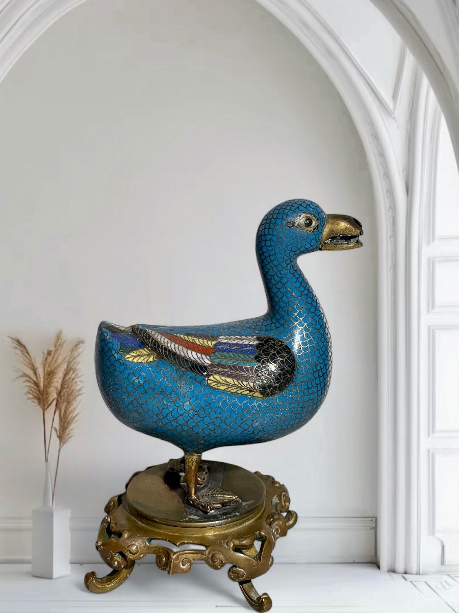 Cloisonné Enamel Duck On Base - China 19th Century-photo-2